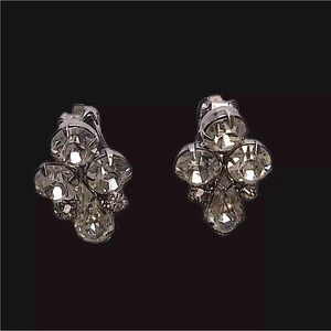 VINTAGE 1950s SilverTone Clear Rhinestone Earrings Clip-On Jewelry MCM